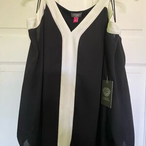 Vince Camuto cold shoulder blouse size small, black and white, new with tags
